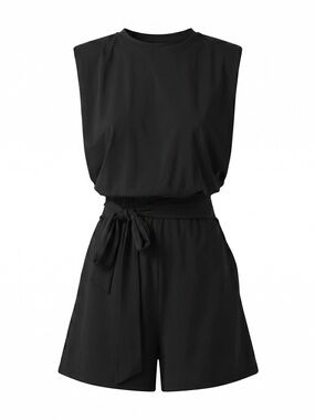 HALARA Black Sleeveless Tie-Waist Romper Easy Peezy Size Medium